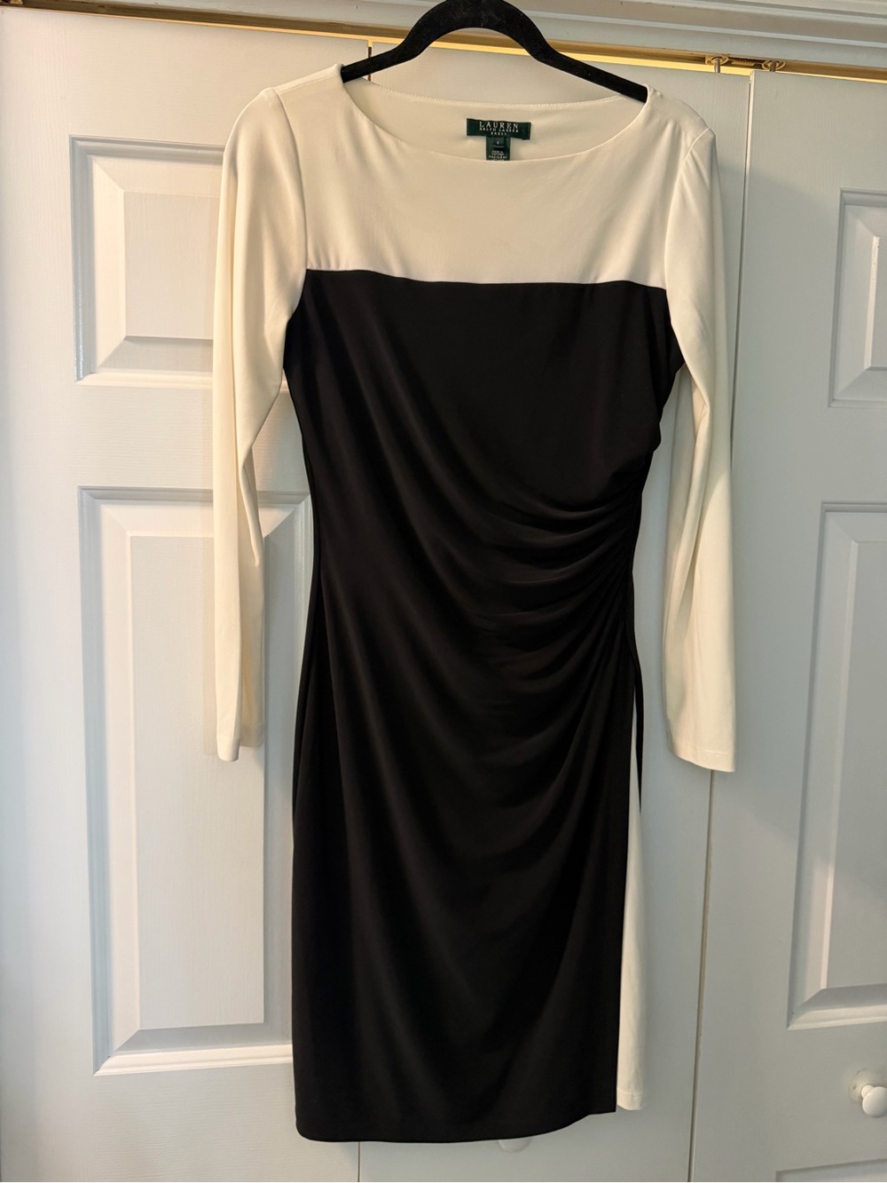 Lauren Ralph Lauren Black and Cream Long Sleeve Sheath Dress
